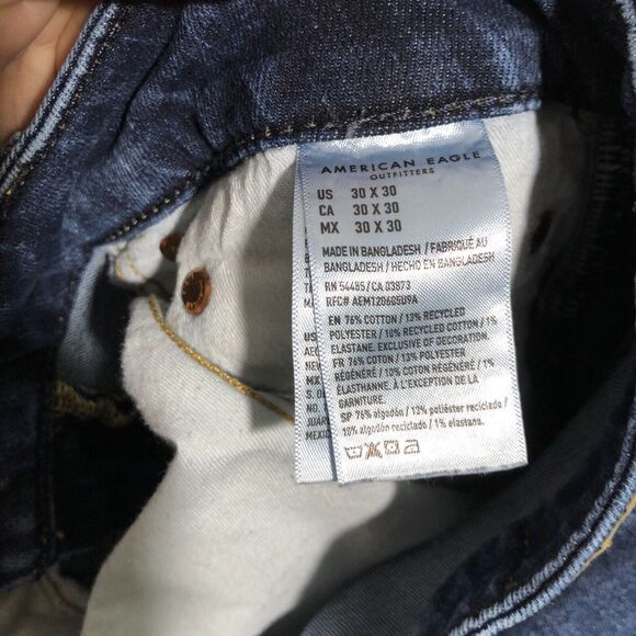 American Eagle Jeans Mens 30 30 Blue Original Bootcut Dark Wash Denim Airflex+ - Picture 12 of 12